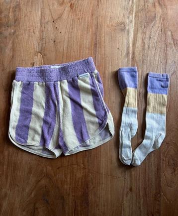 Badstof short en sokken lila paars wit maat 122 7y