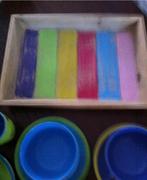 Design houten dienblad met disney keramiek, Ophalen of Verzenden, Zo goed als nieuw, Rechthoekig, Overige materialen