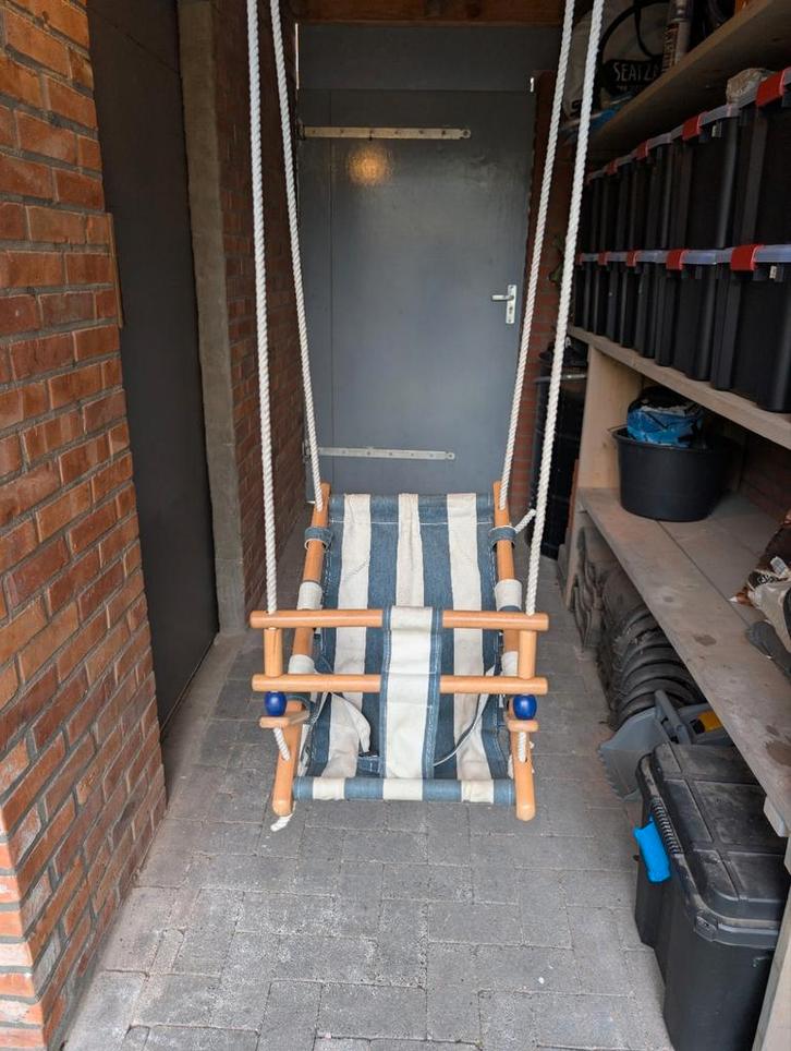 Babyschommel met veiligheidsgordel katoen hout blauw, Kinderen en Baby's, Speelgoed | Buiten | Speeltoestellen, Gebruikt, Ophalen of Verzenden