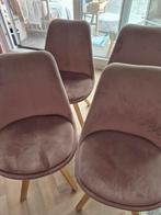 Vier roze velvet eetkamerstoelen., Huis en Inrichting, Stoelen, Ophalen, Overige kleuren, Zo goed als nieuw, Vier