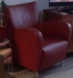 2 mooie nette rode lederen fauteuils, Huis en Inrichting, Fauteuils, Ophalen, Zo goed als nieuw, 75 tot 100 cm, 50 tot 75 cm