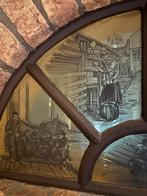 Oud boerderijraam met gegraveerde tekeningen, Ophalen, Overige vormen, Minder dan 50 cm, Minder dan 100 cm