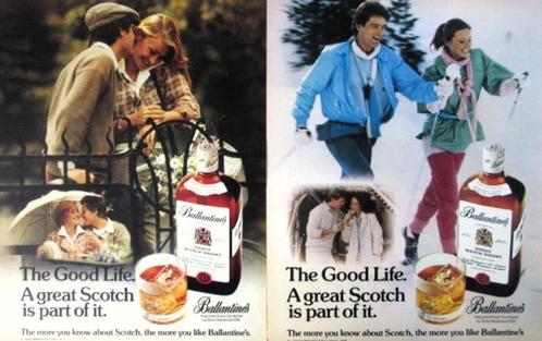 18 vintage advertenties Ballantines whisky drank 1966-81 whi, Verzamelen, Merken en Reclamevoorwerpen, Gebruikt, Gebruiksvoorwerp