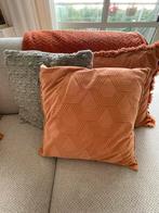 Mooie plaid en 6 kussens, Ophalen, Gebruikt, Oranje, Vierkant