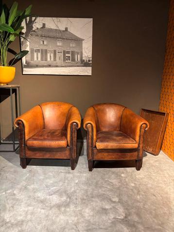 Set Vintage Stoere Schapenleren fauteuils beschikbaar voor biedingen