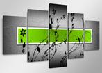 Nieuw * Abstract Grijs Groen 5 Luik Canvas Schilderij 80x160, Ophalen of Verzenden