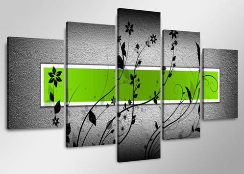 Nieuw * Abstract Grijs Groen 5 Luik Canvas Schilderij 80x160, Antiek en Kunst, Kunst | Schilderijen | Abstract, Ophalen of Verzenden
