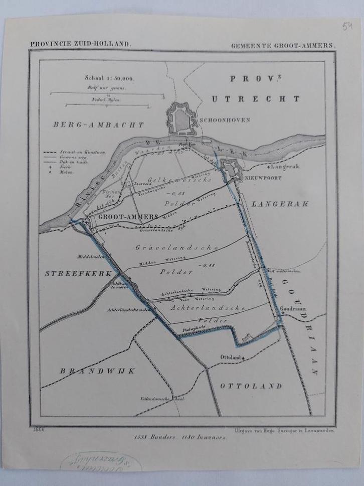 54 / Groot-Ammers Nieuwpoort Schoonhoven Litho uit 1866, Antiek en Kunst, Kunst | Litho's en Zeefdrukken, Ophalen of Verzenden