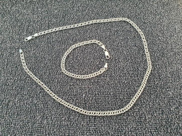 Set zilveren armband en ketting, Sieraden, Tassen en Uiterlijk, Kettingen, Zo goed als nieuw, Zilver, Zilver, Ophalen of Verzenden