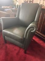 Groene Leren Fauteuil & 2-zits Bank, Ophalen of Verzenden, Gebruikt, Leer, 75 tot 100 cm