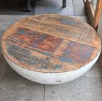 Ronde industriële salontafel - hout/metaal, Huis en Inrichting, Tafels | Salontafels, Ophalen, Gebruikt, 50 tot 100 cm, Rond