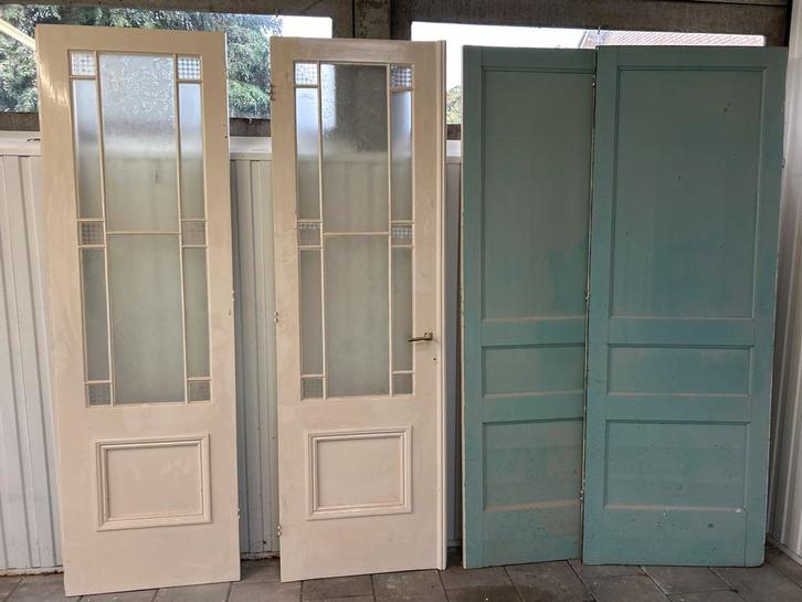 Ensuite deuren: Glas & Massief Hout, Doe-het-zelf en Verbouw, Deuren en Horren, Gebruikt, Binnendeur, 200 tot 215 cm, 80 tot 100 cm