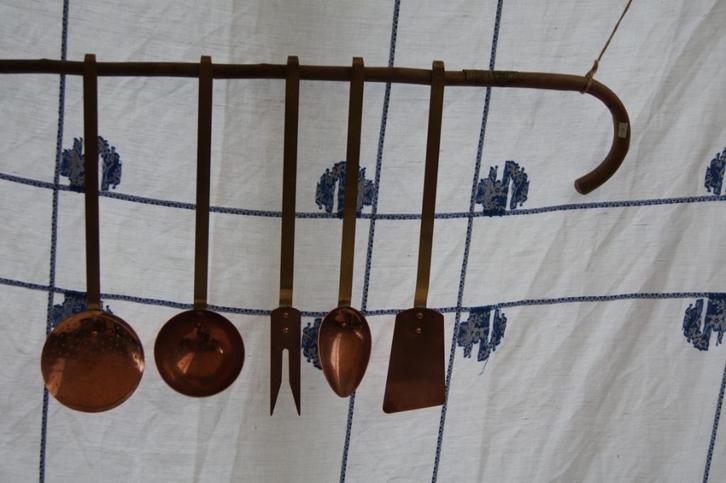 5 deligh keuken gerei/ schuimspaan / rood,geel koper, Antiek en Kunst, Antiek | Koper en Brons, Ophalen of Verzenden