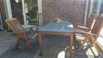 Teak tuinset tafel 4 stoelen tuinbankje en kussens, Tuin en Terras, Tuinsets en Loungesets, Ophalen, 4 zitplaatsen, Gebruikt, Bank