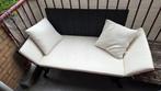 Tuinbank ligbank met kussens 176 cm poly rattan zwart, Zo goed als nieuw, Loungeset, Wicker, Bank