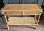 rotan bamboe sidetable smalle tafel met 2 laatjes, Ophalen, Gebruikt, 50 tot 100 cm, Overige houtsoorten