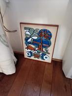 Ingelegd schilderij met molen en vogels 40x32cmHenk Potters, Ophalen