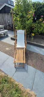 Mooie Bamboe Ligstoel met voetenbankje, Tuin en Terras, Ophalen, Zo goed als nieuw