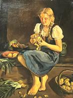 Antiek olieverf schilderij op doek, Ophalen of Verzenden