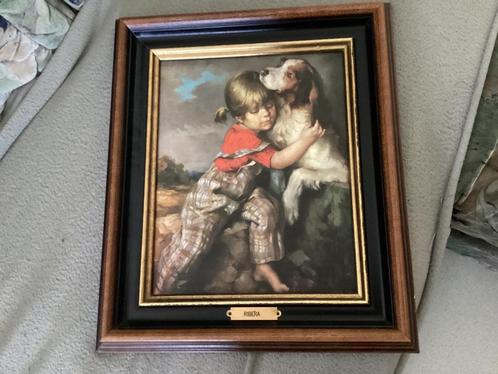 SCHILDERIJ MEISJE EN HOND (FRANCISCO RIBERA), Antiek en Kunst, Kunst | Schilderijen | Klassiek, Verzenden