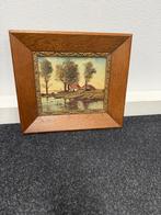 Schilderij met landschap in houten lijst, Antiek en Kunst, Kunst | Schilderijen | Klassiek, Ophalen