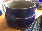 Blauw emaille kook pot emmer ketel met vlakke metalen bodem, Ophalen of Verzenden