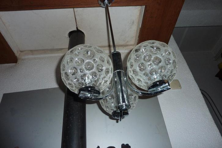 HANGLAMP,SIXTIES,ZEVENTIES,MID-CENTURY.VINTAGE, Huis en Inrichting, Lampen | Hanglampen, Gebruikt, 50 tot 75 cm, Glas, Metaal