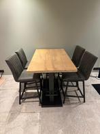 Nieuwe massief houten bartafel met 4 leren stoelen, Huis en Inrichting, Tafels | Eettafels, Ophalen, 100 tot 150 cm, Eikenhout