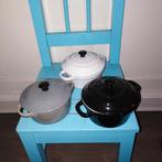 Mini pannetjes met zwarte dop 3 stuks wit, grijs, zwart, Huis en Inrichting, Ophalen, Zo goed als nieuw, Overige materialen, Overige typen