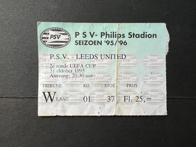 Oud Voetbal kaartje PSV - Leeds United UEFA Cup 31 okt 1995, Verzamelen, Sportartikelen en Voetbal, Ophalen of Verzenden, Gebruikt