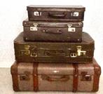 Stapel van vier antieke koffers als decoratieve opbergers, Ophalen of Verzenden, Gebruikt, Minder dan 50 cm