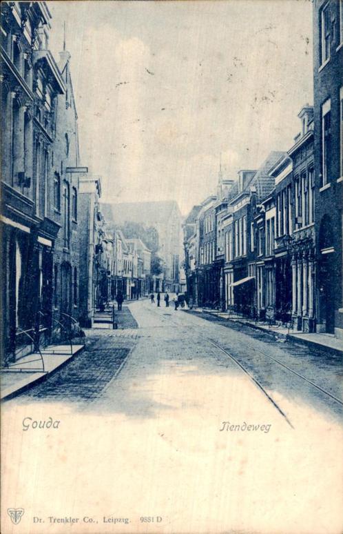 Gouda Tiendeweg, Verzamelen, Ansichtkaarten | Nederland, Gelopen, Zuid-Holland, Voor 1920, Ophalen of Verzenden