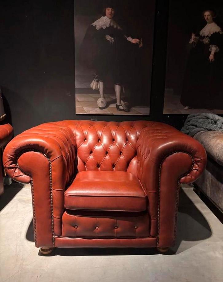 Chesterfield Clubfauteuil XXl Model, Huis en Inrichting, Fauteuils, Gebruikt, Leer, 100 tot 125 cm, 75 tot 100 cm, Ophalen of Verzenden