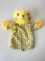 Knuffel handpop. poppenkastpop poes, geel hartjes / Hema, Ophalen of Verzenden, Zo goed als nieuw, Poes