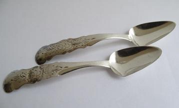 Antiek zilver 2x Biedermeier theelepeltje 11cm ~ 19e eeuw beschikbaar voor biedingen