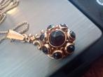 14krt granaat hanger met 14krt ketting, Antiek en Kunst, Antiek | Goud en Zilver, Verzenden, Goud