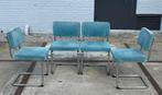 Vintage 4 blue and one black chairs, Ophalen of Verzenden, Zo goed als nieuw