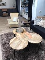 NIEUW Industriële Salontafel (Set Van 4 Tafels) - Mangohout, Rond, Nieuw, Metaal, Minder dan 50 cm