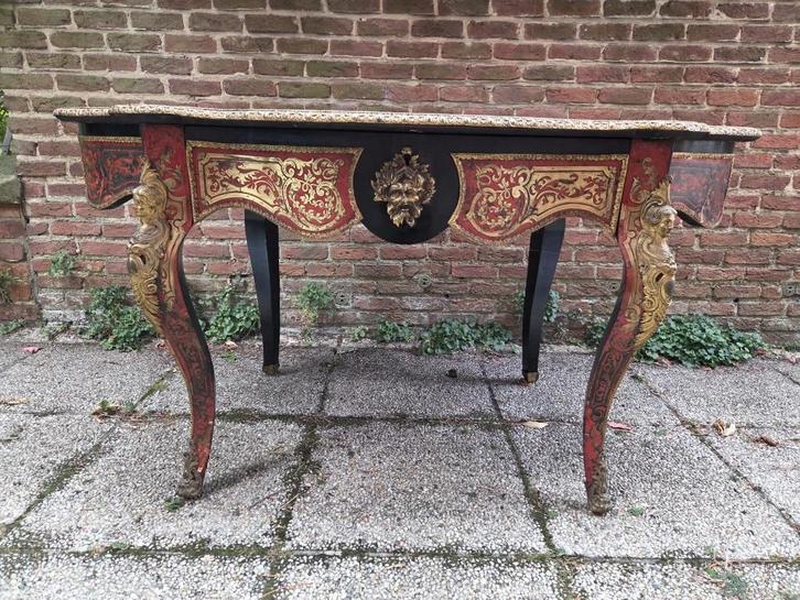 Antieke sierlijke tafel Boulle, Huis en Inrichting, Tafels | Eettafels, Gebruikt, 50 tot 100 cm, Rechthoekig, Ophalen of Verzenden
