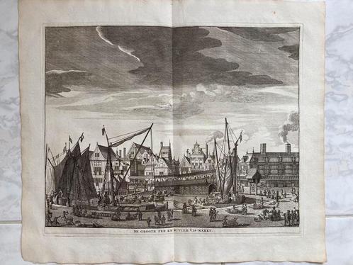 C.Commelin, De Groote zee en rivier-vis-markt, 1691, 31x25cm, Antiek en Kunst, Kunst | Etsen en Gravures, Ophalen of Verzenden