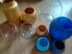 9 vazen, bolvasen / bolvaasje van glas diverse maten., Ophalen, Blauw, Minder dan 50 cm, Glas