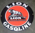 Lion Gasoline Emaille Bord - Vintage Petroleum Reclame, Antiek en Kunst, Ophalen of Verzenden