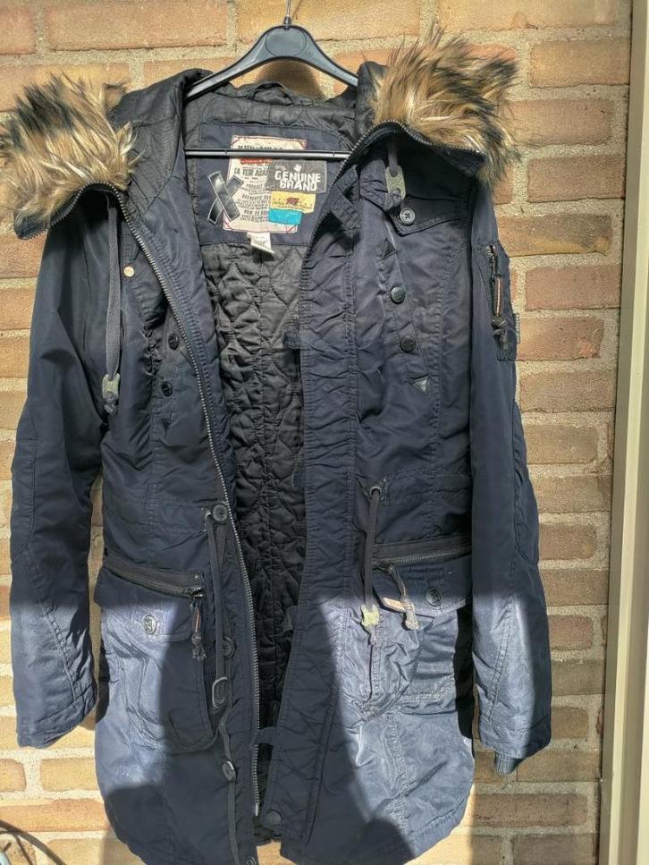 Winterjas donkerblauw van Khujo, kraag kan eraf, Kleding | Dames, Jassen | Winter, Gedragen, Maat 42/44 (L), Blauw, Ophalen of Verzenden