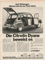 Retro reclame 1971 Citroën Dyane auto het grote bewijs, Verzenden, Overige typen