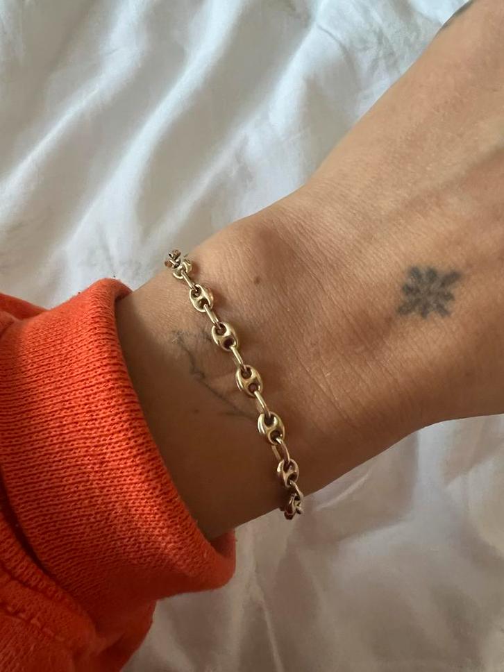 9 Karaat Gouden Koffieboon Armband, Sieraden, Tassen en Uiterlijk, Armbanden, Zo goed als nieuw, Goud, Met bedels of kralen, Ophalen of Verzenden