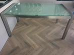 Eettafel RVS mat glas, Ophalen, 50 tot 100 cm, Vijf personen of meer, Rechthoekig