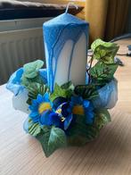 Mooie deco kaars in blauw wit met bloemetjes, Nieuw, Minder dan 25 cm, Overige materialen, Ophalen of Verzenden