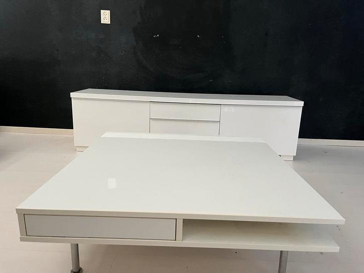 Witte Salontafel & Dressoir Set, Huis en Inrichting, Kasten | Dressoirs, Gebruikt, 100 tot 150 cm, 50 tot 75 cm, Met lade(s), Kunststof