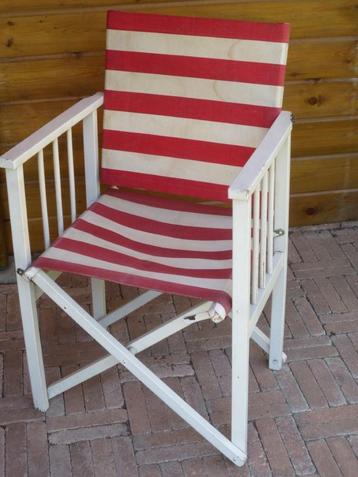 Vintage beukenhouten inklapbare regisseursstoel met rood wit beschikbaar voor biedingen