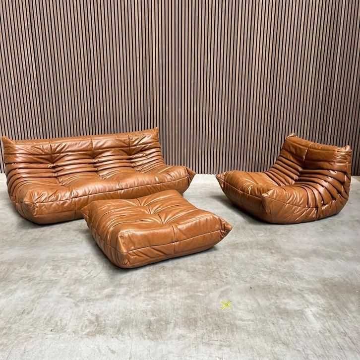 Ligne Roset Togo set - Vol aniline leder cognac, Antiek en Kunst, Antiek | Meubels | Stoelen en Banken, Ophalen of Verzenden